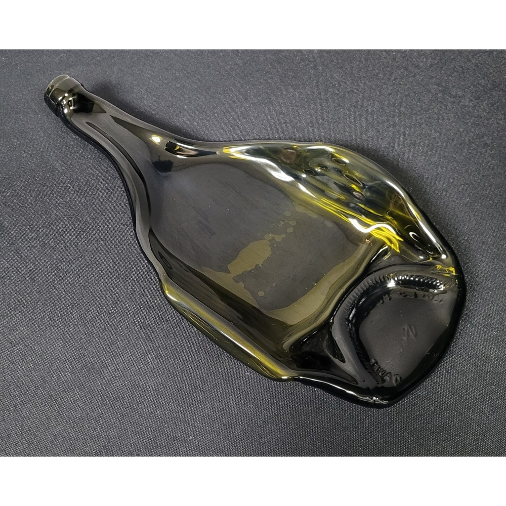 Recycled Olive Green Glass Melted Wine Bottle Spoon Rest Tray 13" x 6"